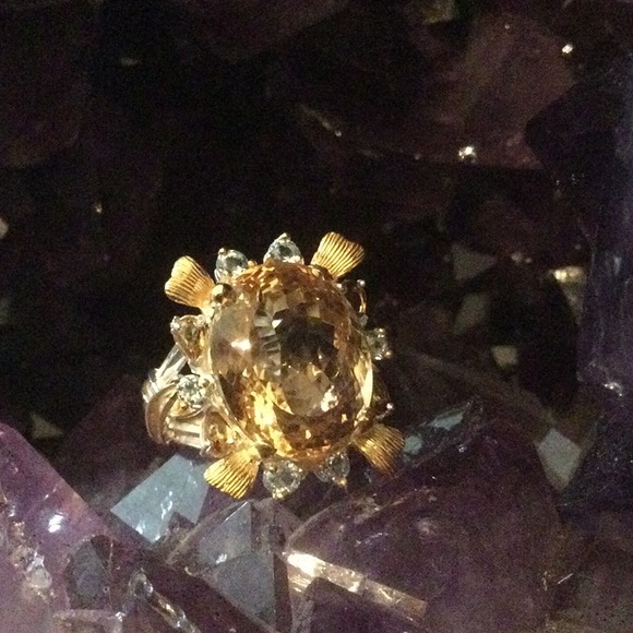 Magnificent,  Large AA+ Genuine Citrine & Tourmaline  Ring - Picture 5 of 13